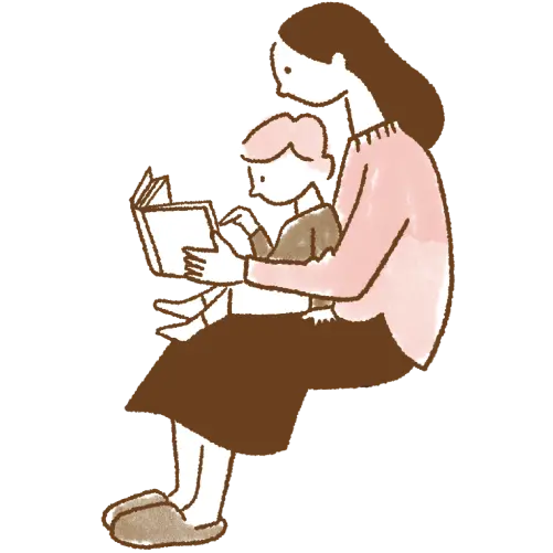 イラスト アルバムを見る親子