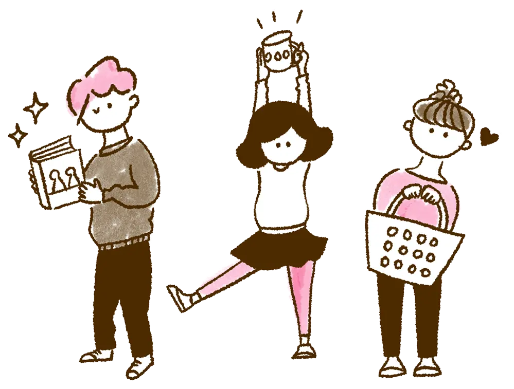 イラスト アルバムとグッズを持った子供たち